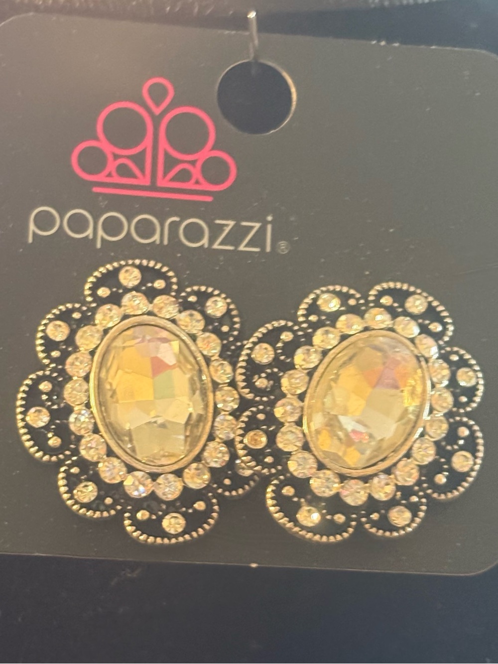 Paparazzi Silver Floral Halo clasp back Earrings - Crystal Center